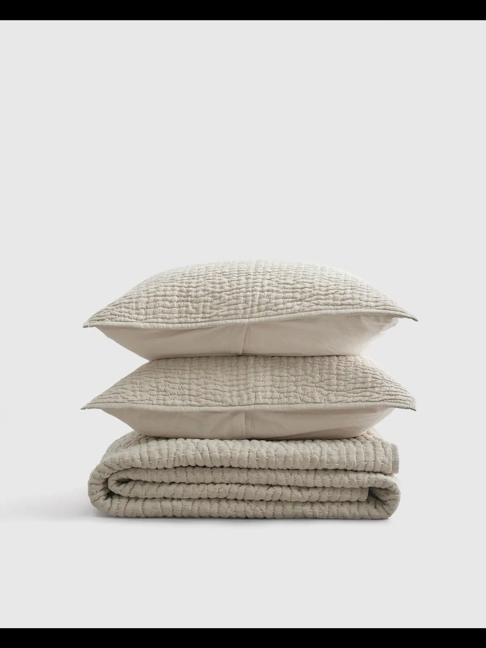 Quince European Linen Cotton Stitch Quilt Set - King - Natural - Picture 4 of 6